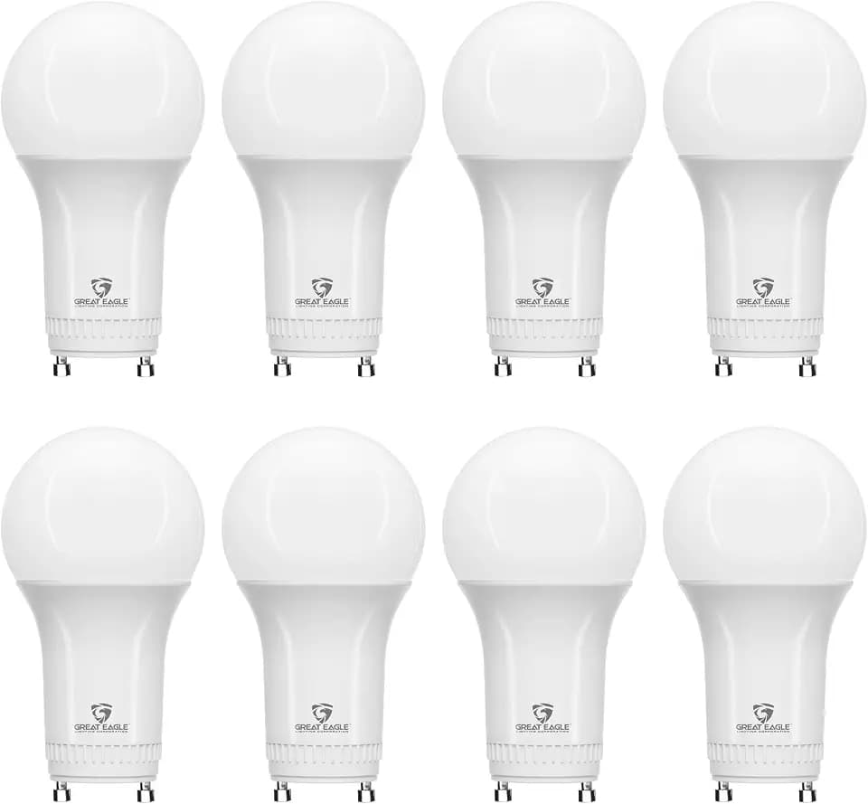 Great Eagle GU24 LED Light Bulb, 9W (60W Equivalent), 800 Lumens, A19 Shape, 2 Prong Twist Lock Base, Non-Dimmable Bright Daylight 5000K, UL Listed CFL Replacement Bulb (8-Pack)
