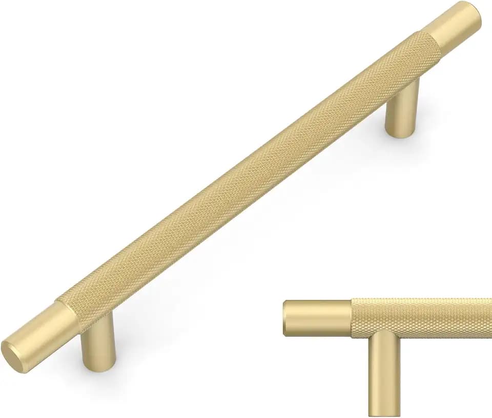 Amerdeco 10 Pack Brushed Gold Knurled Cabinet Pulls 5 Inch Hole Centers Kitchen Cabinet Handles Hardware Kitchen Handles for Cabinets Handles IH0006…