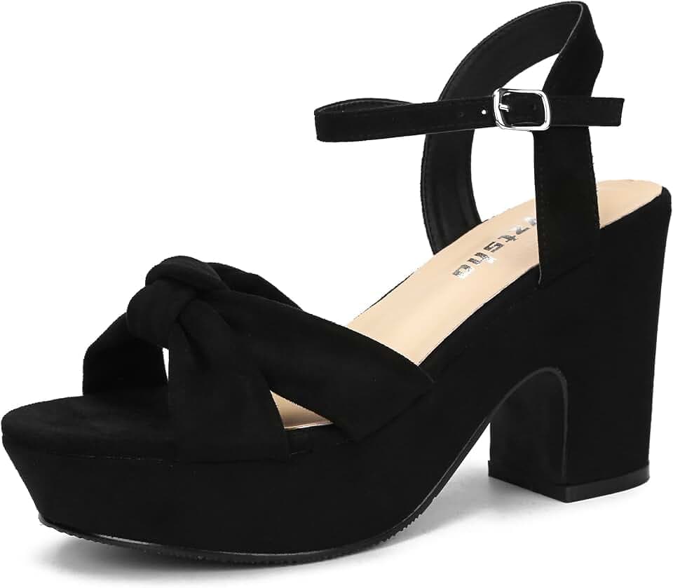 syztsho Women's Platform Heels Chunky Wedge Knotted Ankle Strap Sandals