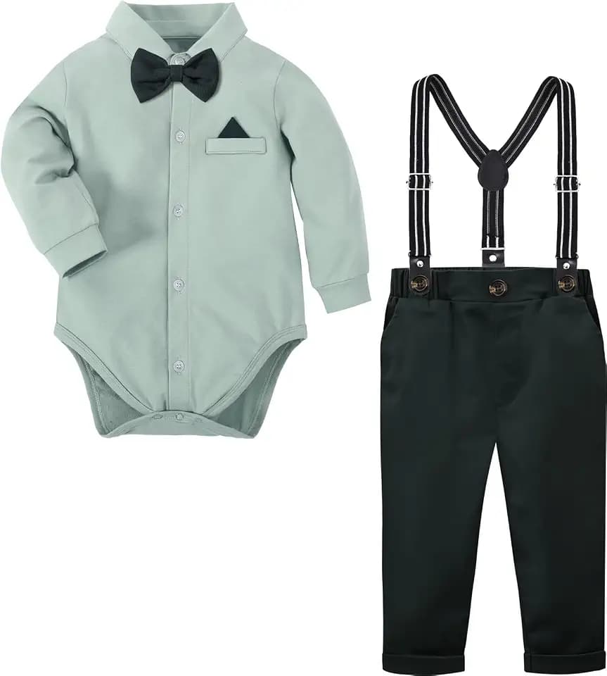 mintgreen Baby Anzug Junge, Formelles Outfit Taufanzug Gentleman Smoking Shirt & + Hose