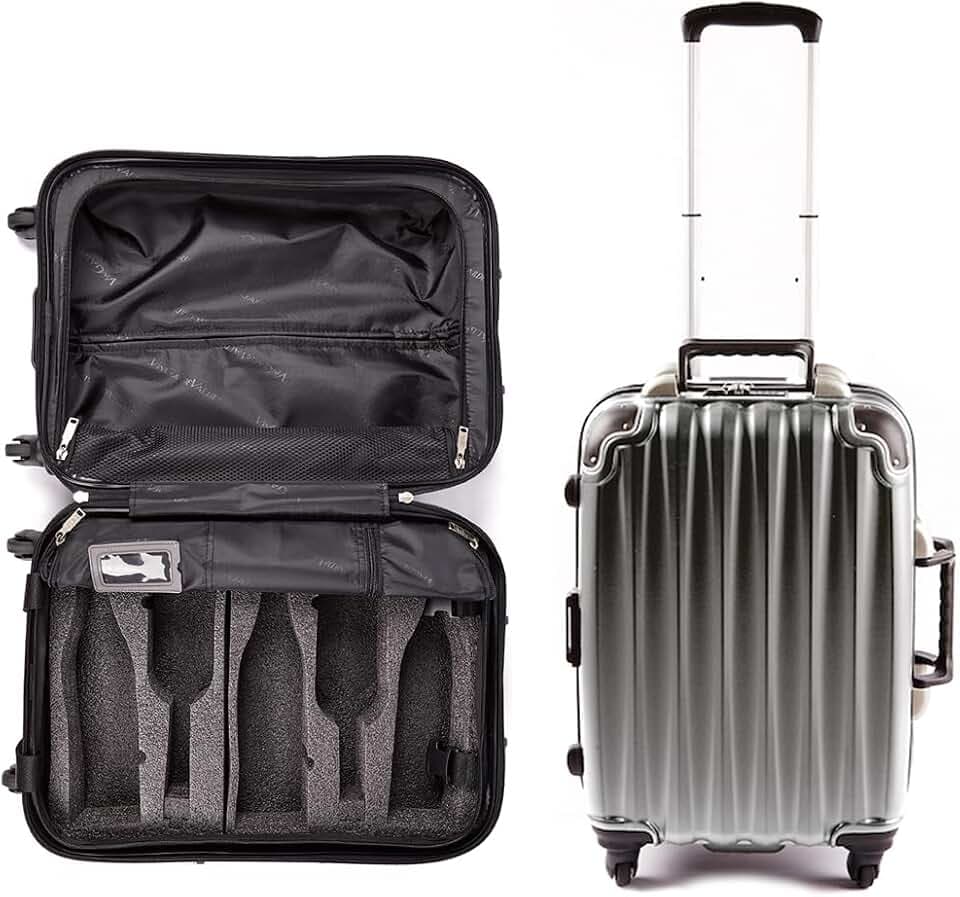 VinGardeValise® The Piccolo Wine Suitcase – 5-Bottle Travel Luggage, TSA-Approved, Durable Hard Shell, Shockproof Foam, Secure Bottle Protection for Enthusiasts & Collectors - Silver