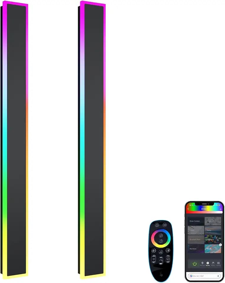 RGB Lange Wandleuchte LED Wandleuchte Außen, 2 Stück RGB/Warmes/Weiß Dimmbare Moderne Wandbeleuchtung, Ip65 Wasserdichte mit Fernbedienung und APP Steuerung für Außen/Innen, Gärten, Villa (80.0cm)