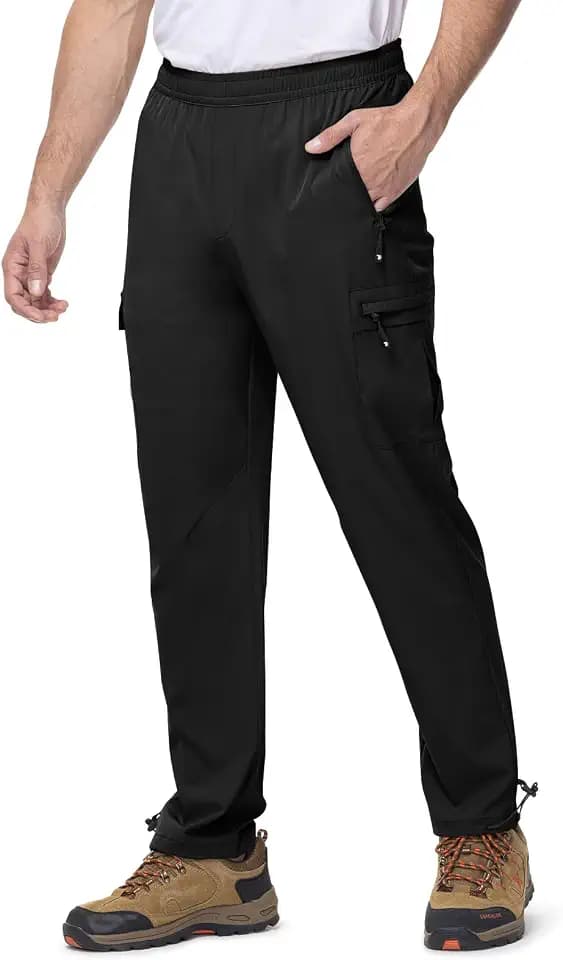 Rdruko Men's Lightweight Outdoor Trousers Elastic Waist Quick Dry Water Repellent Stretchy Cargo Pants for Hiking Traveling Walking Work Camping Golf