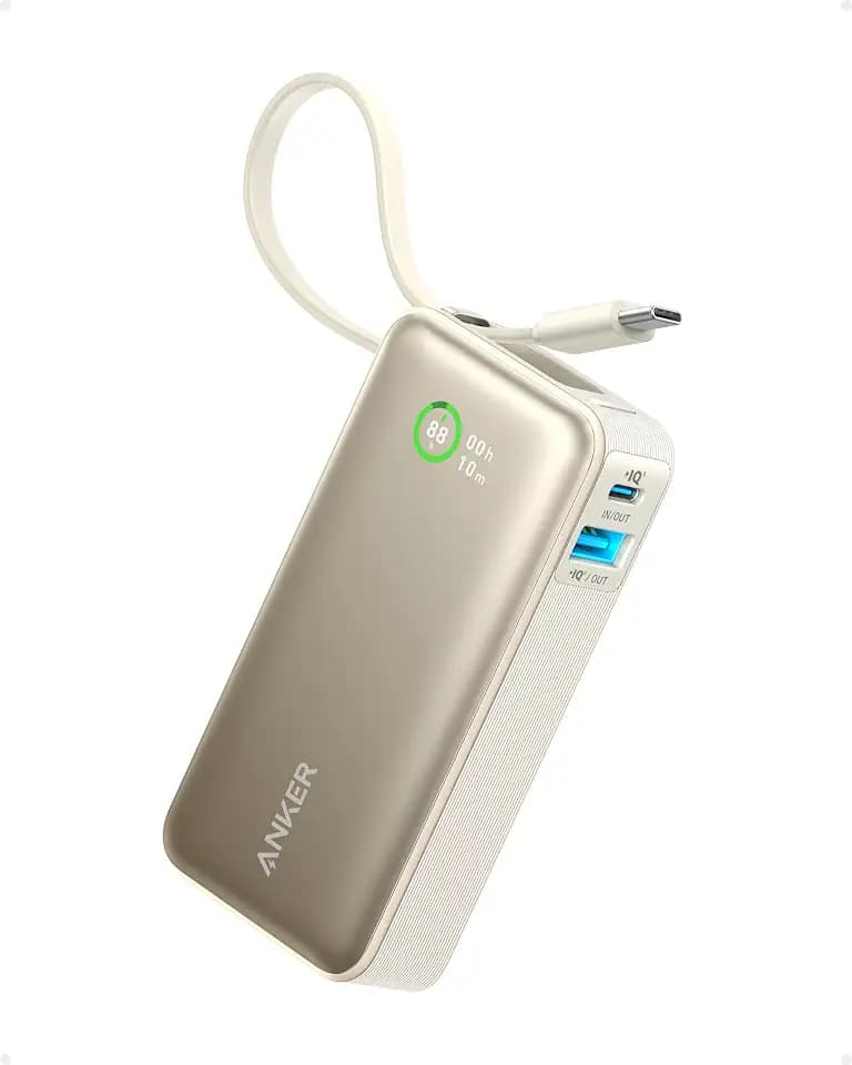 Anker Nano Power Bank,10,000mAh 30W Portable Charger,Built-in USB-C Cable