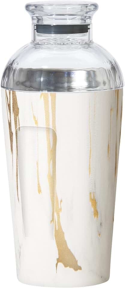 OGGI Groove Insulated Cocktail Shaker-17oz Double Wall Vacuum Insulated Stainless Steel, Tritan Lid has Built In Strainer, Ideal Cocktail Mixer, Martini Shaker, Margarita Shaker, Gold Marble