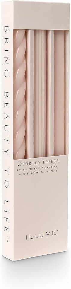 Illume Beautifully Done Unscented Assorted Candle Tapers 3-Pack, Blush Pink