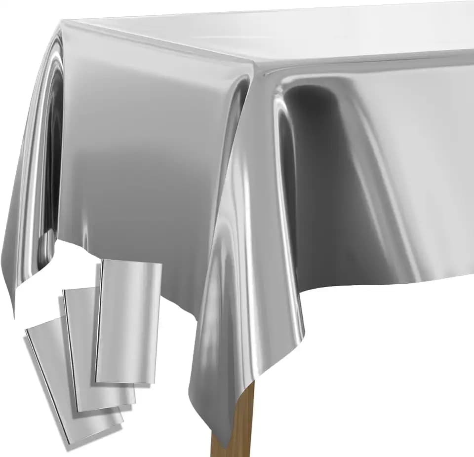 PartyWoo Silver Foil Table Cover 3pcs 54 X 108 Inch Rectangle Tablecloth