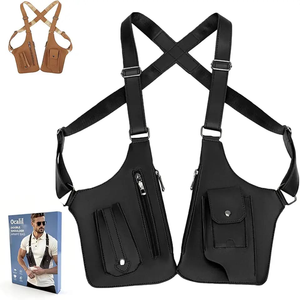 Double Shoulder Armpit Bag, Men Anti-Theft Underarm Wallet Pocket Holster Phone Leisure Double Shoulder Pouch