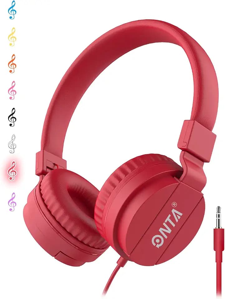 ONTA Kids Headphones for Boys Girls - Child Student Headset Wired Plug Toddler Earphones School Teen on Ear for Ipad | Computer | Smart Phone | Amazon Fire Tablet | Laptop | Plane Travel | Game (red)