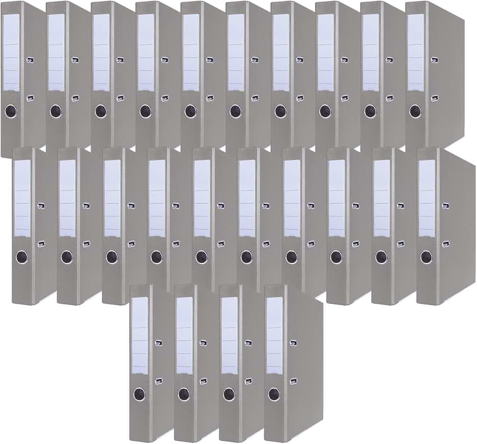 OFFICER PRODUCTS 24er Pack Ordner Grau DIN A4/50 mm/Papier Pappe/Kunststoffbezug PP Schlitzordner Büroordner Pappordner Aktenordner Metall Kantenschutz