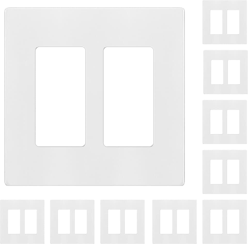 ENERLITES 2-Gang White Screwless Decorator Wall Plate Outlet Cover, 10 Pack