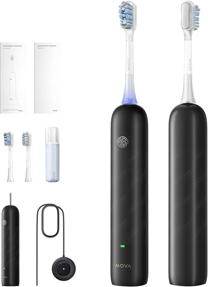 MOVA Fresh Pro 3DClean™ Elektrische Zahnbürste mit App, Schallzahnbürste für Erwachsene, 2 Bürstenköpfe und Reiseetui, 3-in-1-Ersatzbürstenkopf mit Halter, 30 Tage Akkulaufzeit, Schwarz