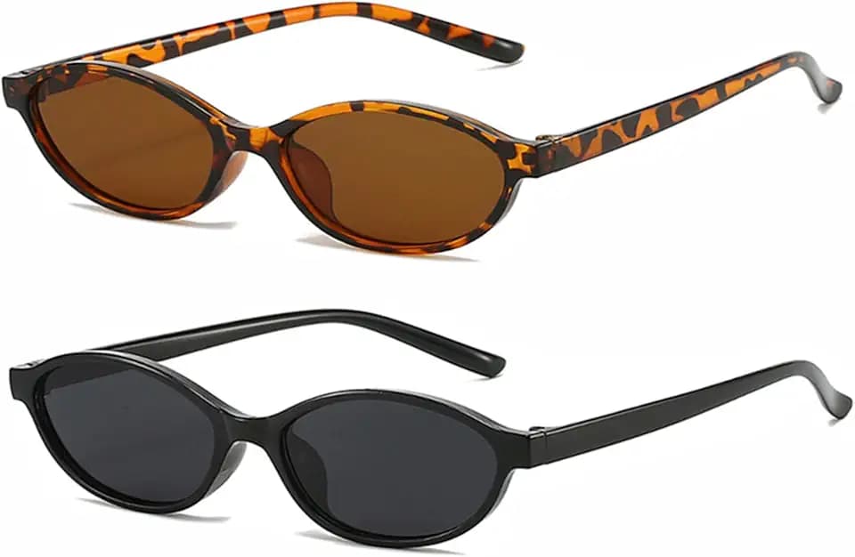 Ovale Retro-Sonnenbrille für Damen, 90er-Jahre, trendig, schick, schmal, dünn, Katzenaugen-Sonnenbrille, 2/4 Stück