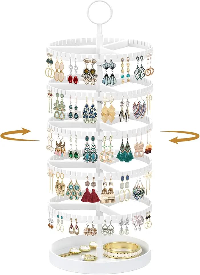 MODOWEY Rotating Earring Holder Organizer Tree Display Stand, 5 Tiers White
