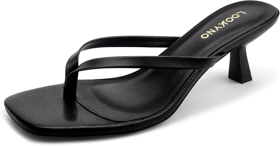 Kitten Heel Thong Flip Flops for Women, 2.5in Square Open Toe Sandals