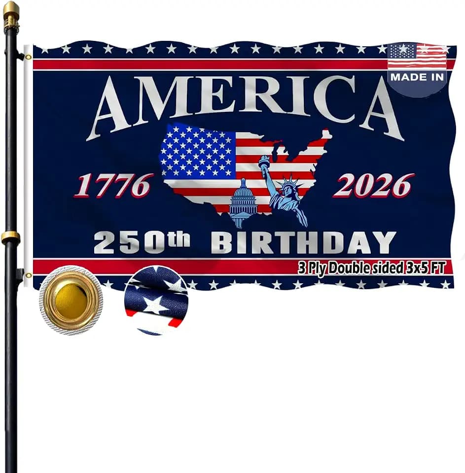 VOLTA Blue 250th Anniversary USA Flag 3x5 FT Double Sided - 3 Ply Heavy Duty Outdoor Patriotic Banner with Brass Grommets - We The People 1776-2026 Semiquincentennial Celebration Decoration