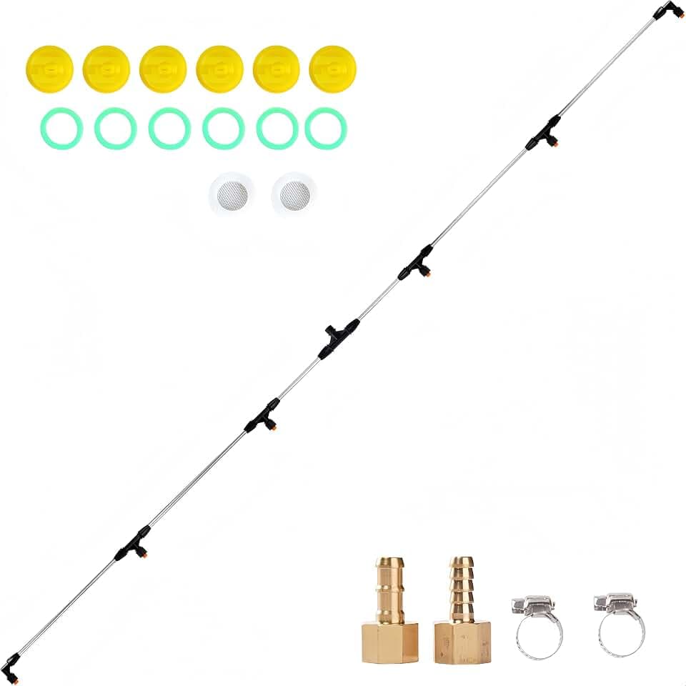 7.5‘’ ATV Sprayer Boom with 6 Nozzles, Stainless Steel Detachable Spray Boom, Compatible with ATV/UTV Tractor Spray System, Complete Fittings with Brass Barb Connectors & Stainless Steel Clamps