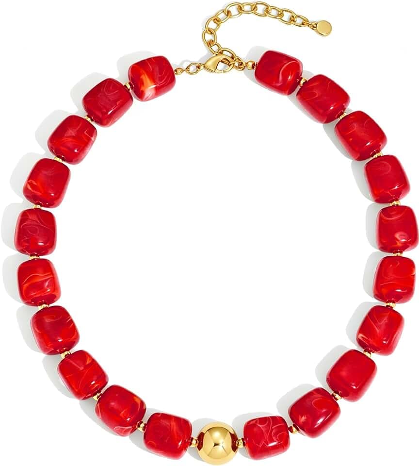 WOWORAMA Colorful Chunky Necklaces for Women Trendy Multicolor Large Square Resin Beads Necklace Boho Chunky Statement Choker Necklaces Y2K Summer Jewelry
