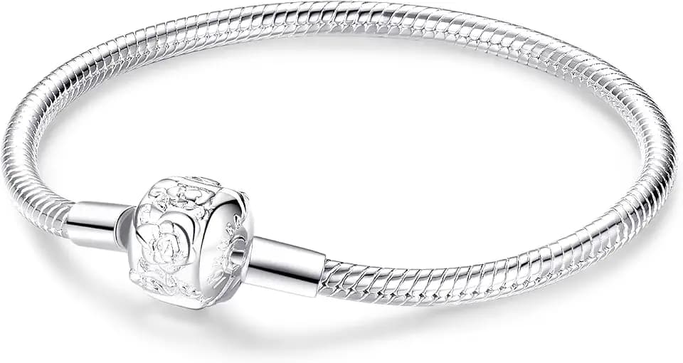 Schlangen Gliederarmband mit Kugelverschluss,Damen Love Charm Armband 925 Sterling Silber,Metall Basis Armbänder Kompatibel mit Charms und Anhängern
