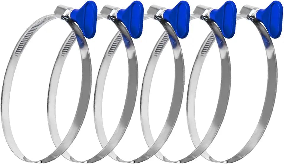 POWERTEC 70250 6 Inch Key Hose Clamp, Thumb Screw Key Adjustable Stainless Steel Hose Clamps for Dust Collection, Dust Collector and Dryer Vent Hose, Pipe Clamp, RV Clamp, Worm Gear Clamp, 5 pack