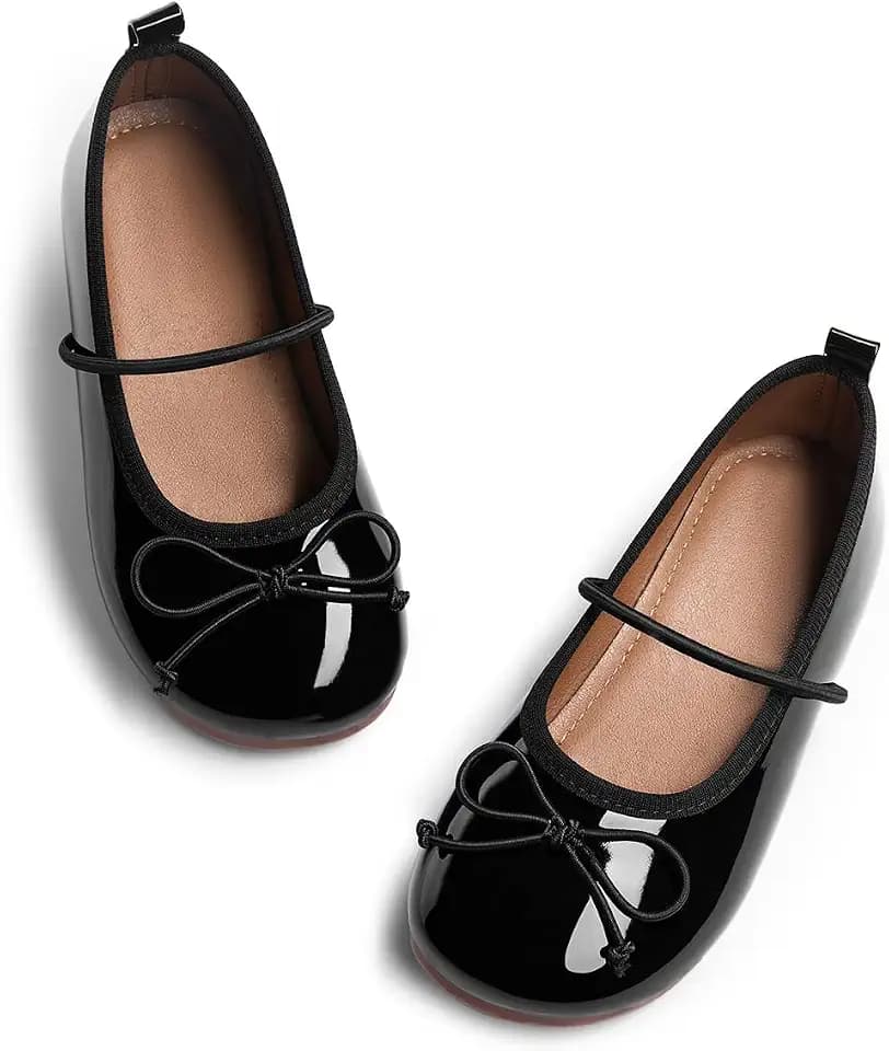 Haloumoning Girls Mary Jane Shoes Kids Bow Ballet Flats Dress Shoes