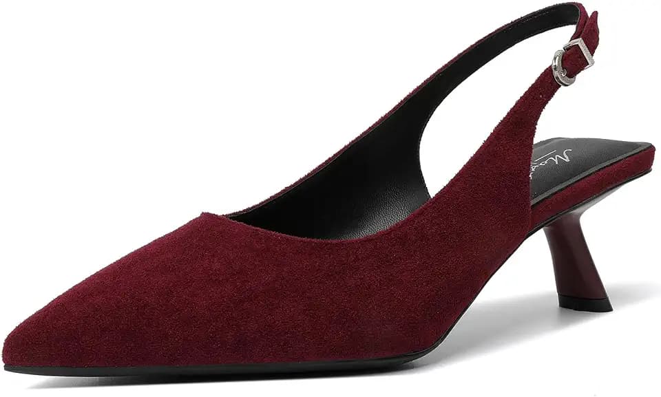 Mostrin Kitten Heels for Women Pointed Toe Pumps Patent Leather Low Heel Slingback Heels with Buckle Dress Shoes for Dating Party Working