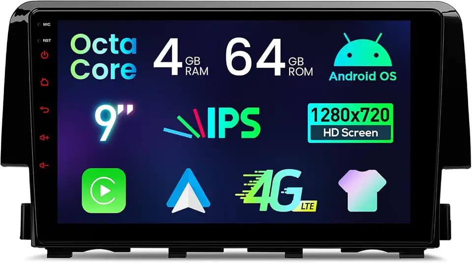 XTRONS 9" Android Car Stereo for Honda Civic 2015-2022, 4+64GB Car Radio