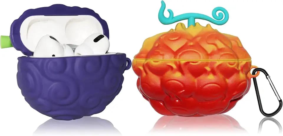 [2Pack] Fruit Cover for AirPods Pro Case Cute 2019,3D Cartoon Silicone Protective Accessories Set Kit for Devil Fruit for AirPods Pro 1st Generation Case for Boy Girl(Purple&Red Yellow Devil Fruit