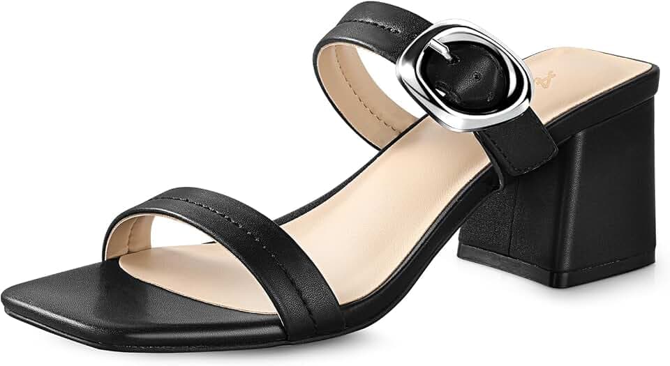 Women Square Open Toe Heels Comfortable Sexy Summer Cute Back Strap Heeled Sandals Wedding Party Dress Shoes for Women Two Strap Slip On Mules