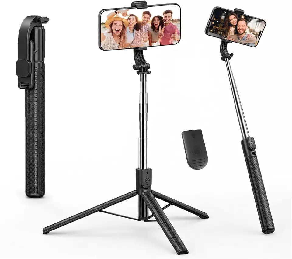 Handy Stativ Selfie Stick 170cm, Edelstahl integriertes Ausziehbares, 2-in-1 handystativhalter iPhone, Reisestativ & Tripod Tragbar Stativ Kompatibel mit iPhone/Samsung - Schwarz