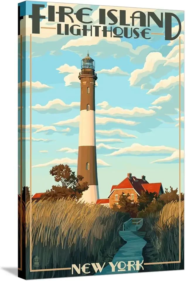 ART.COM Stretched Canvas Print Fire Island Lighthouses - Captree Island, New York by Lantern Press, 16" x 24"