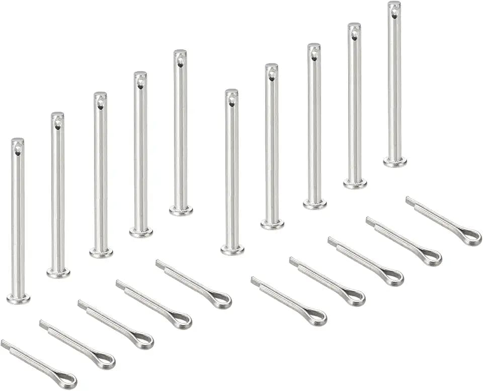 uxcell 10Pcs M4x60mm Clevis Pins, 304 Stainless Steel Single Hole Flat Head Hitch Fastener Lock Systems with Cotter Pins for Furniture Installation Trailer Lawn Mower, Silver