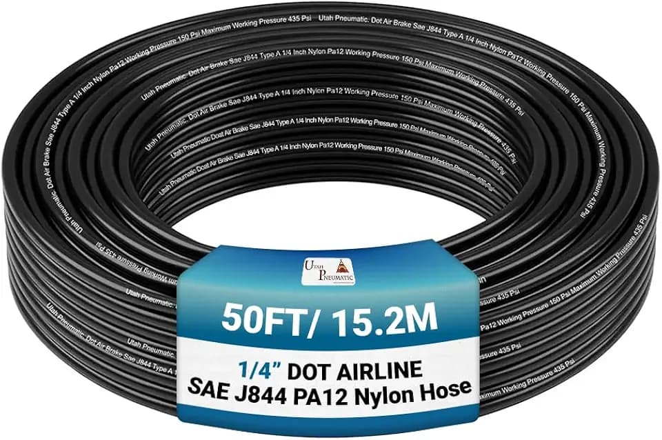Utah Pneumatic 1/4" DOT Air Line SAE J844 PA12 Nylon Tubing, 50ft (Black)