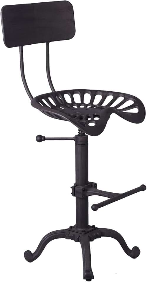 Industrial Design Metal Adjustable Height Backrest Chair Vintage Tractor Saddle Bar Stool Rust
