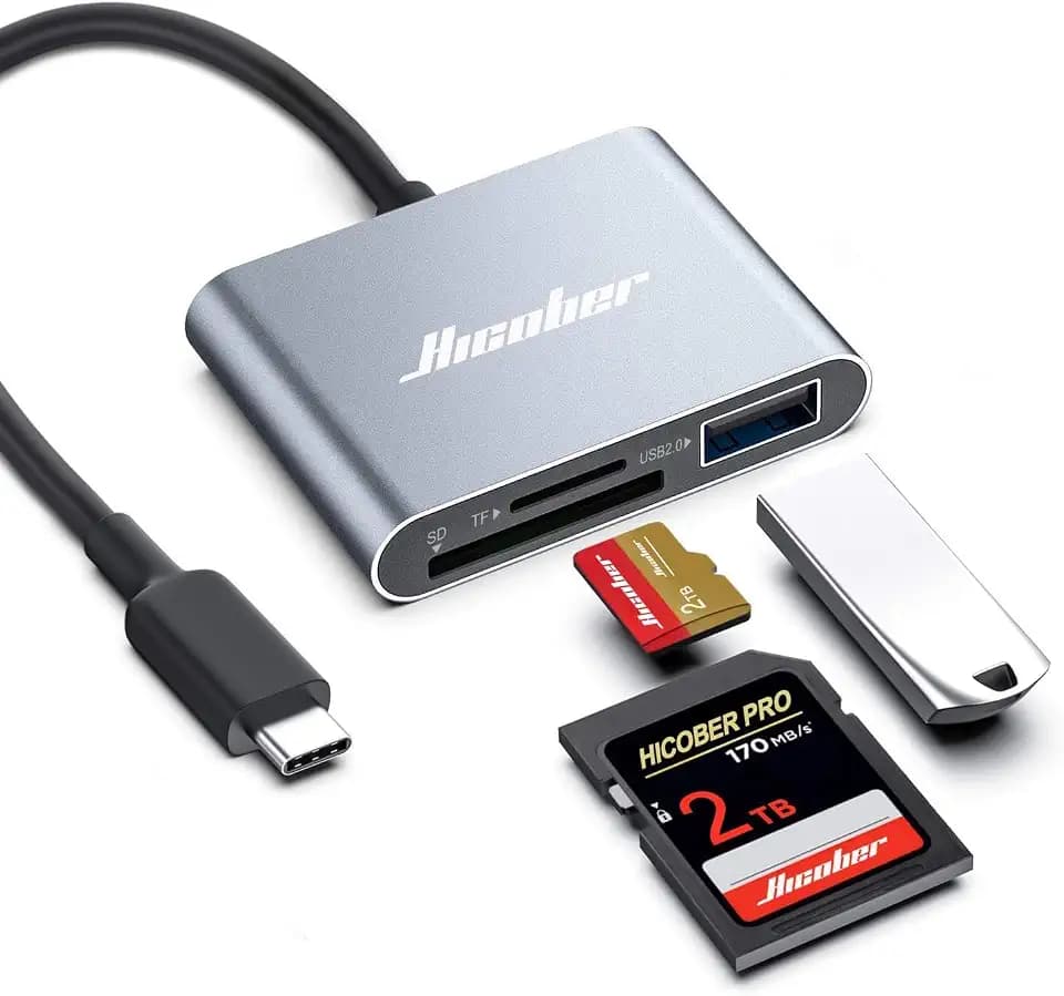 HICOBER USB C SD Card Reader, 3-in-1 for Laptop, Phone, Tablet, Gray