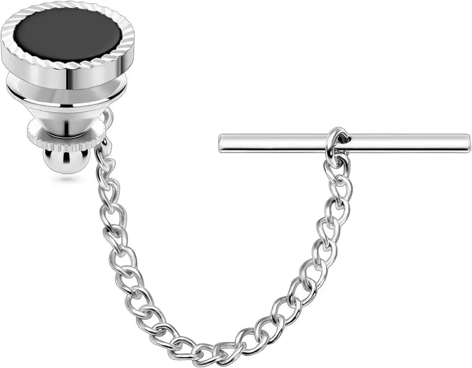HAWSON Black Stone Tie Tack for Men Tie Pin with Chain for Wedding Birthday Anniversary Party