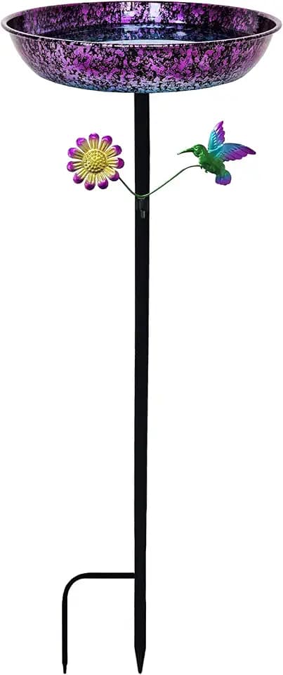11 Inch Metal Bird Bath for Outside with Ground Stake