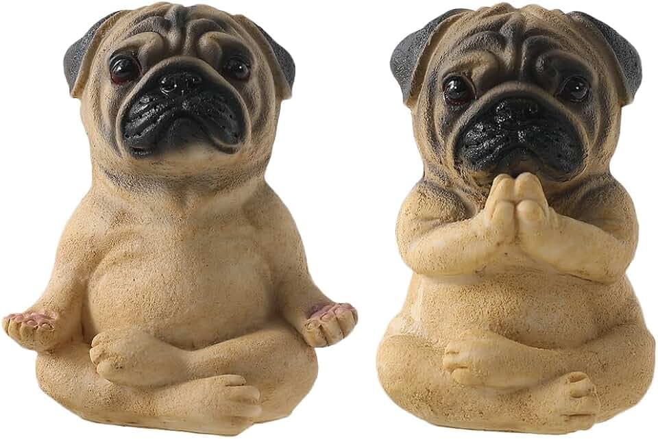 Rayberro 2 Pack Yoga Pug Sculptures Meditation Figurines, Fairy Garden Decor, Meditating Statues, Zen Yoga Pug Crafts Collectible Desktop Ornaments, Home Office Decoration Gift (Brown)