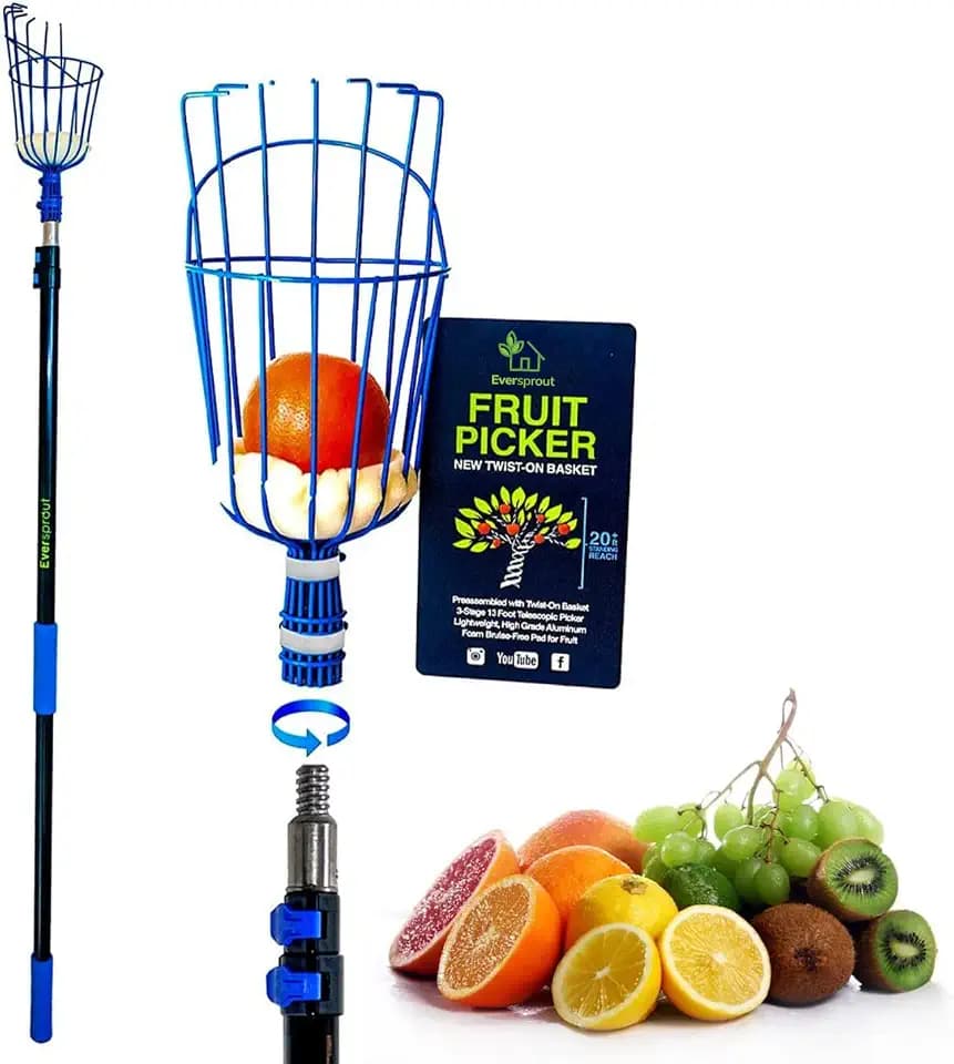EVERSPROUT 4.5 to 12 Ft Fruit Picker with TwistOn Basket and Extension Pole