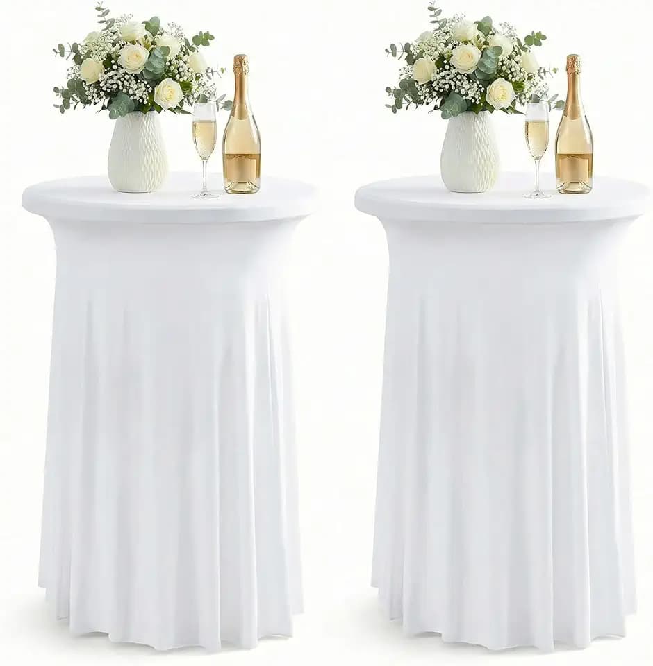 ArtSocket Cocktail Table Covers, Ruffle Skirt, 2-Pack, Spandex White