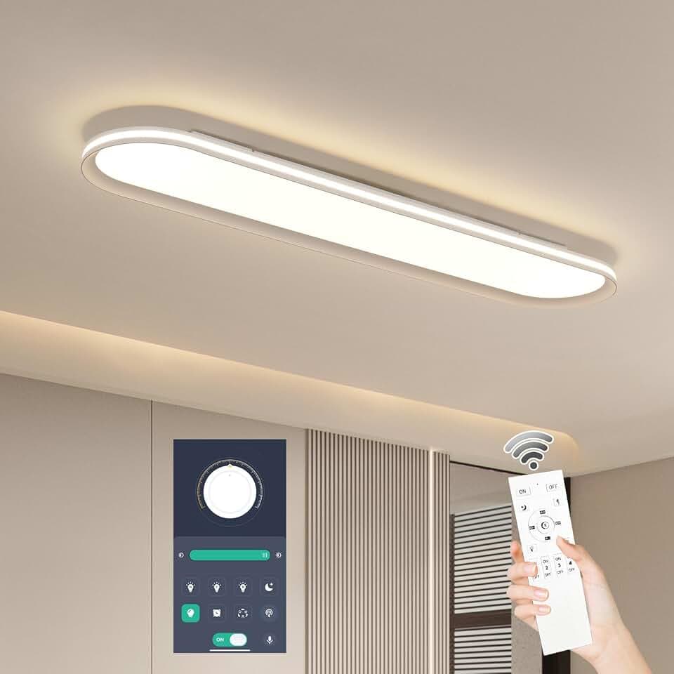 95CM Dimmable Metal LED Ceiling Light,Slim, Edge Lit - 55W Full Spectrum Linear Ceiling Lamps,3000-6500K Modern Ultra Thin Low Profile Light Fixture for Kitchen, Bedroom & Office Hallway (White)