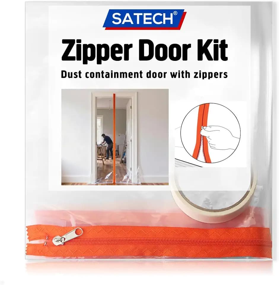 SATECH Plastic Zipper Door Dust Barrier Heavy-Duty Plastic Protector Sheeting with Zipper (Size 4 ft x 7.5 ft) for Construction Renovation Greenhouse DIY Projects (2 Pack)