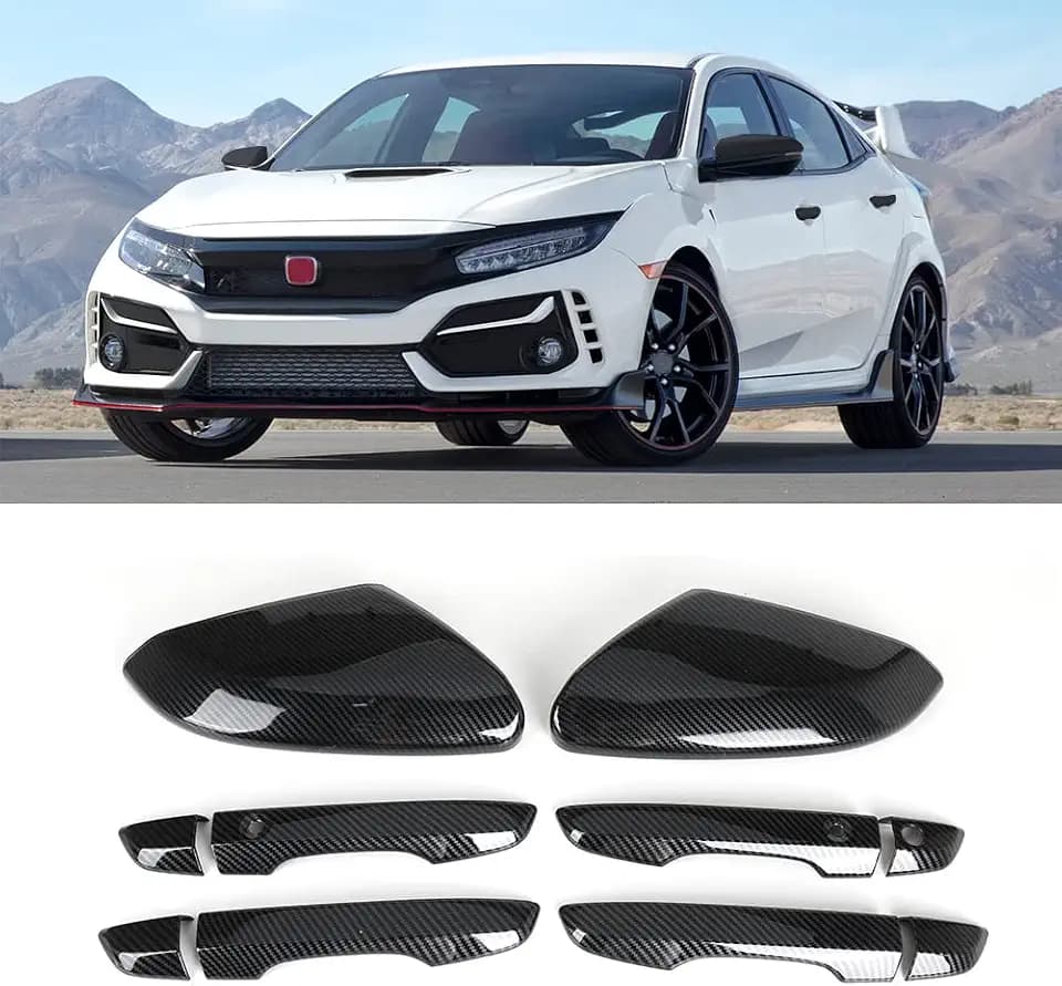 Mirror Cover + Door Handle Covers Kit Compatible with 2016-2021 Honda Civic
