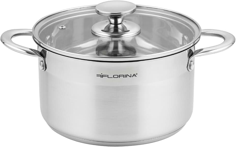 FLORINA Edelstahl Topf 6 l 24 cm Durchmesser I Energiesparender Kochtopf FALCON I Topf mit Glasdeckel und Messskala I 3-lagiger Boden gleichmäßige Wärmeverteilung I Ideal für alle Herdarten