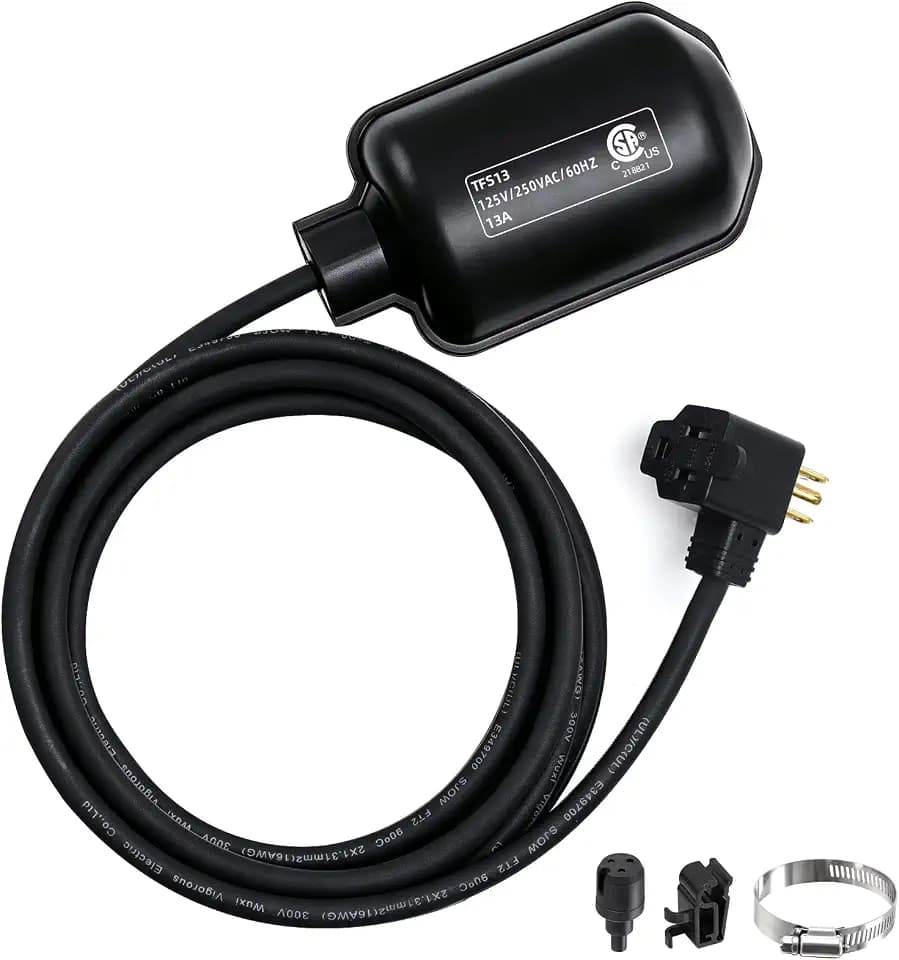 Universal Sump Pump Float Switch with Piggyback Plug and 10FT Cord,13A/125V