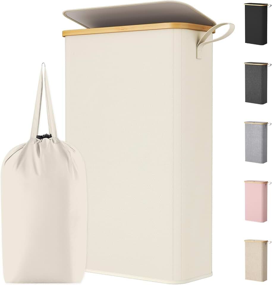 Lifewit 70L Wäschekorb mit Deckel, schmaler Wäschesammler, Weiß