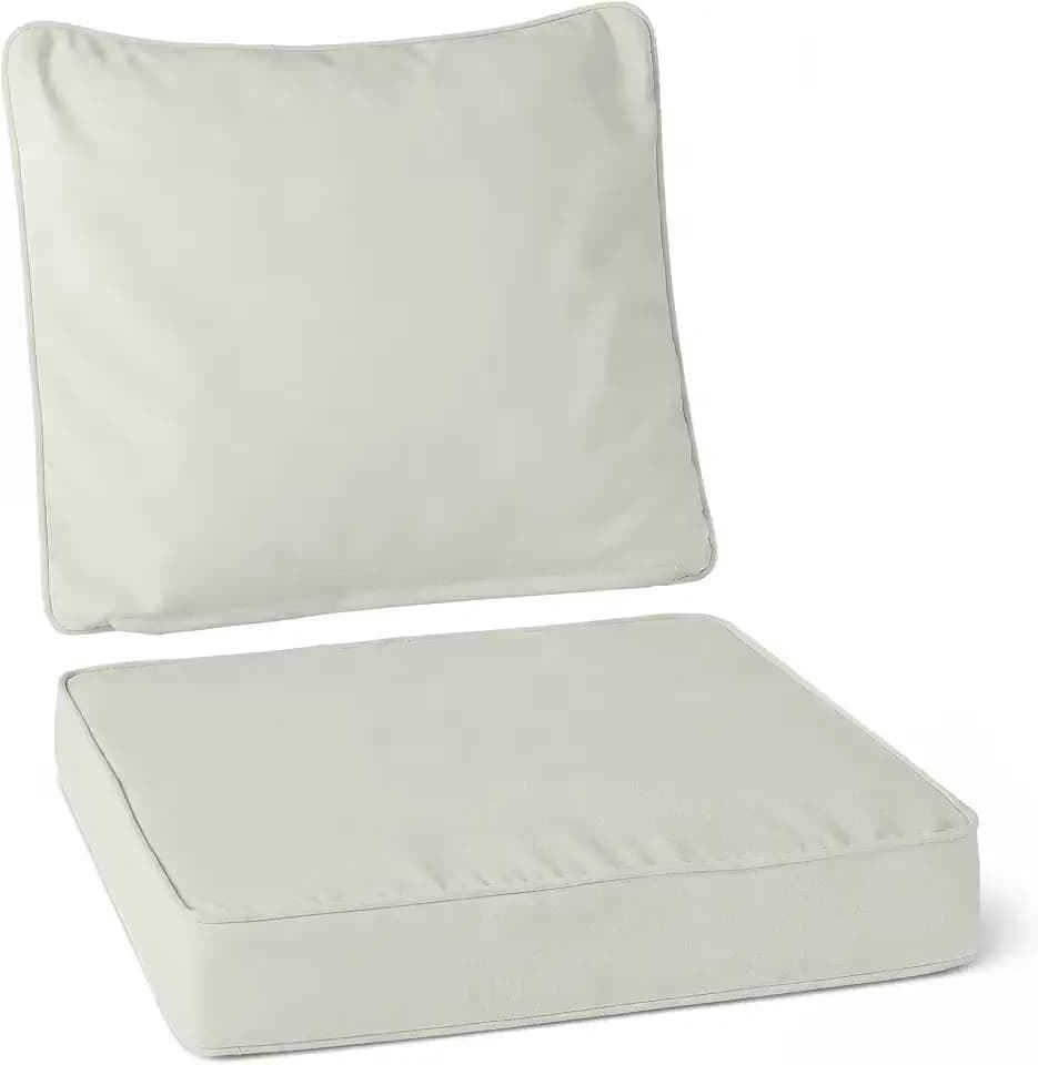 Amazon Basics Patio Chair Cushion with Back, Water Resistant Cover, Comfortable Cushioning, Resilient Foam, 24x24x3 inches, Beige, 1-Pack
