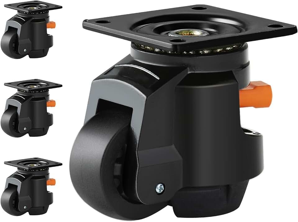 VEVOR 4er-Set Lenkrolle φ63,5mm Möbelrolle 360 Grad drehbar Transportrolle 1Tonne Tragfähigkeit Schwerlastrolle aus Nylon Nivellierrolle Lastrolle Laufrolle für Holzregale Möbel Werkbänke