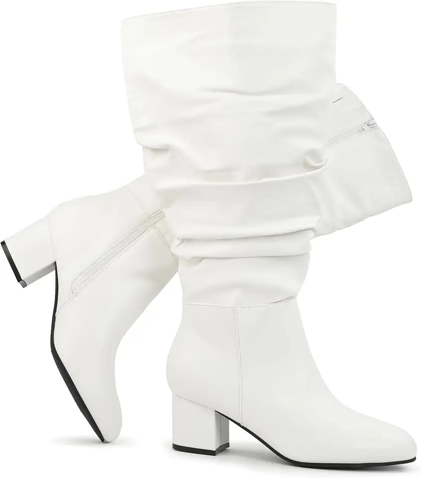 Women's Extra Wide Calf Dress Boots Slouchy Suede Boots with Block Heel