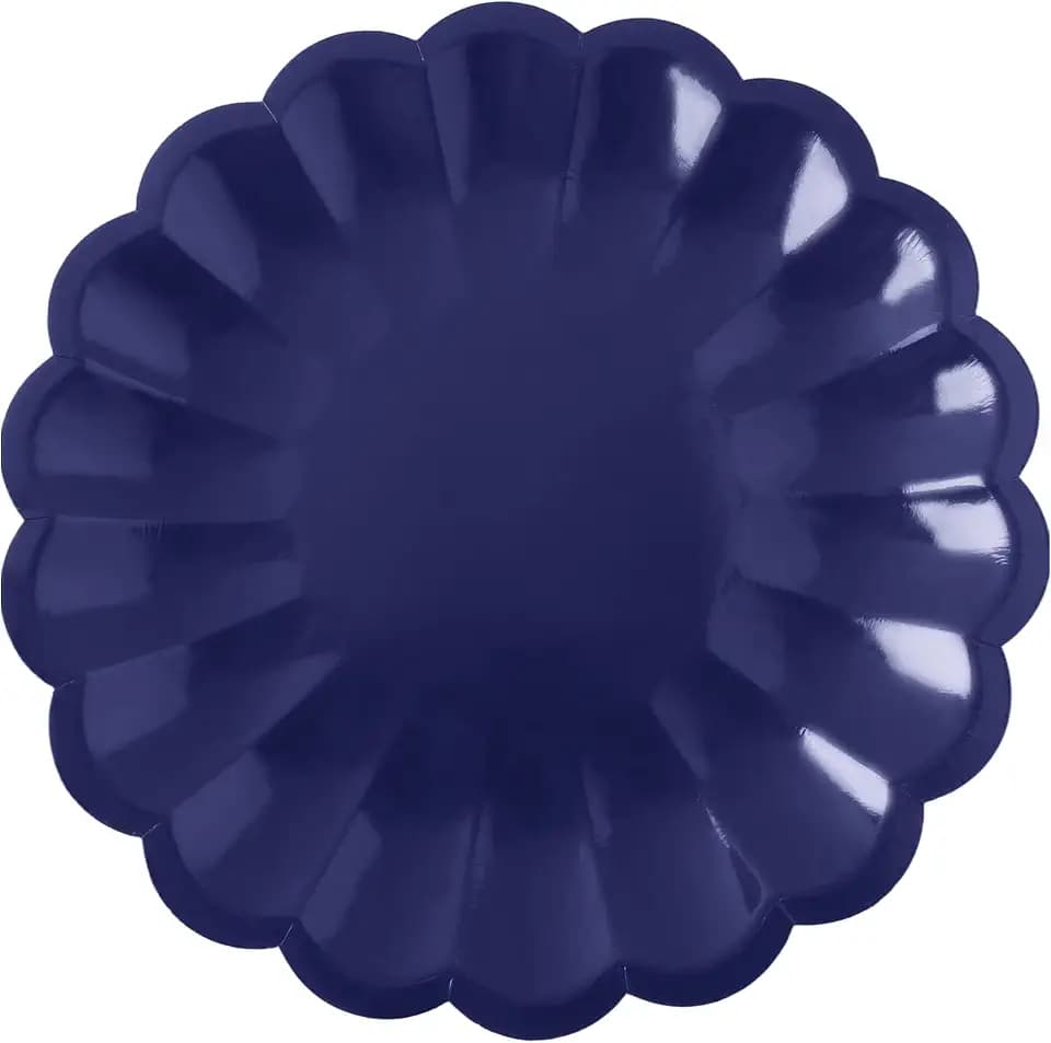 AllReal 48 Pcs Navy Blue Scalloped Disposable Party Paper Plates
